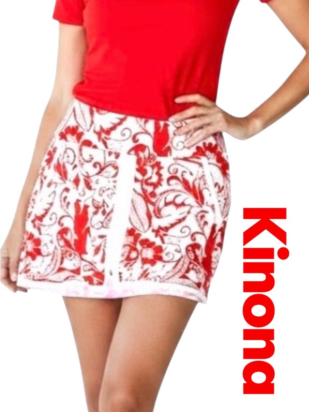 Kinona Skirt Skort Sz L Floral Paisley Front/Zip Golf Tennis Italian/Fabric